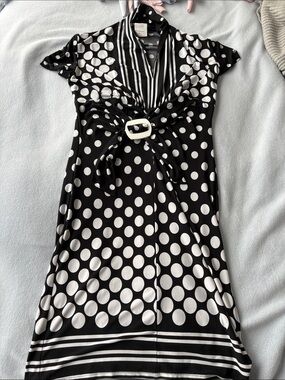 Frank Lyman Design 2010 Black and White Polka Dot Midi Mod Dress